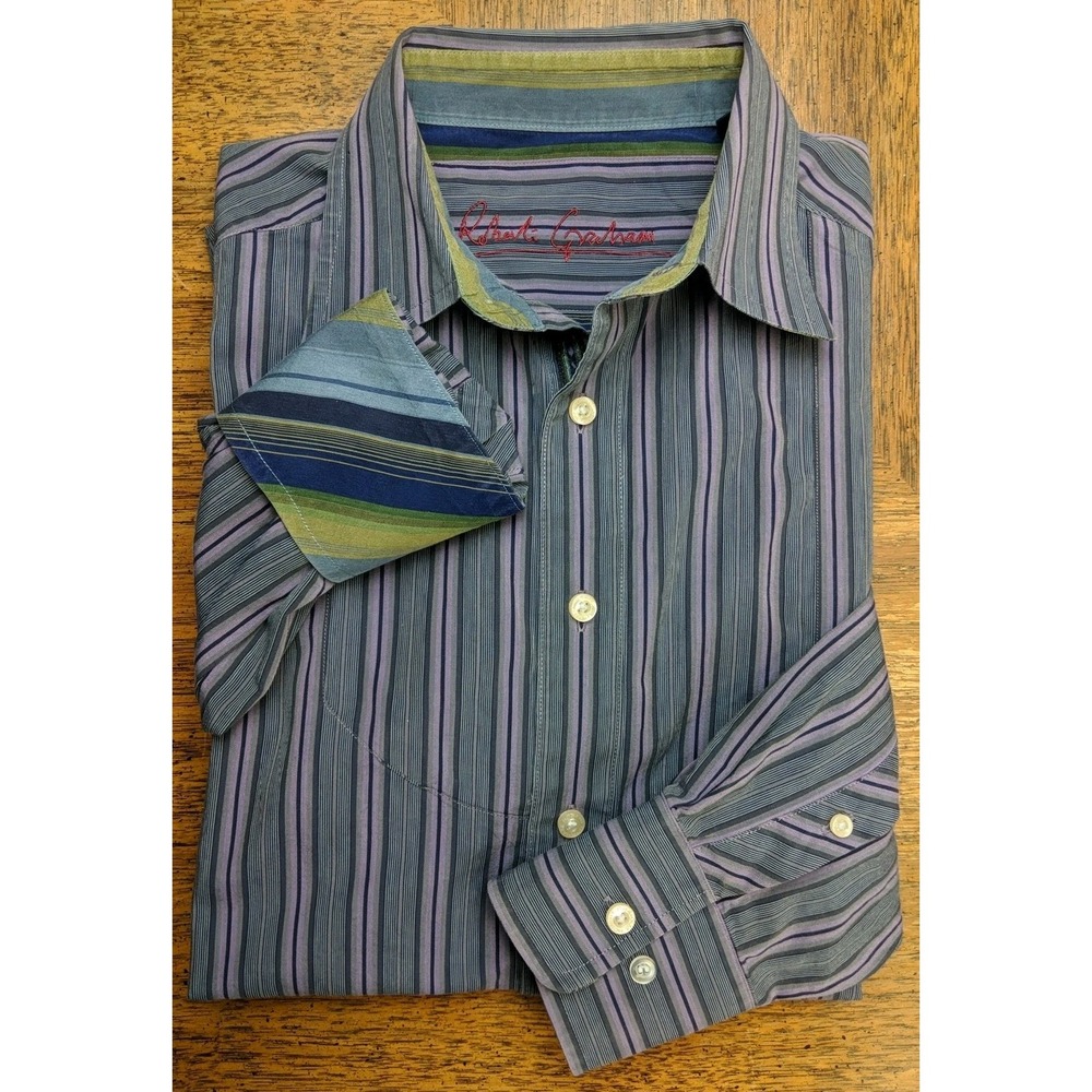 Robert Graham Shirt MEDIUM Long Sleeve Button Up Bold Stripe American Eclectic